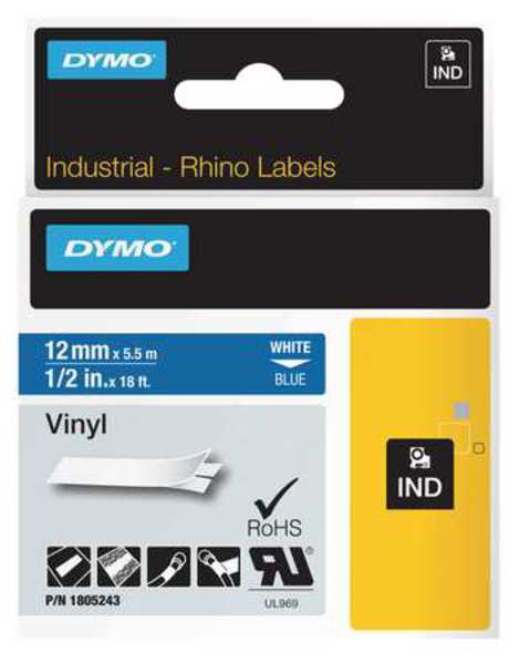 Rhinoâ¢ Label Cartridge, White/Blue, 18 ft. L