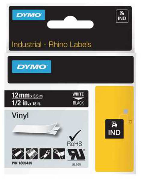 Rhinoâ¢ Label Cartridge, White/Black, 18 ft. L