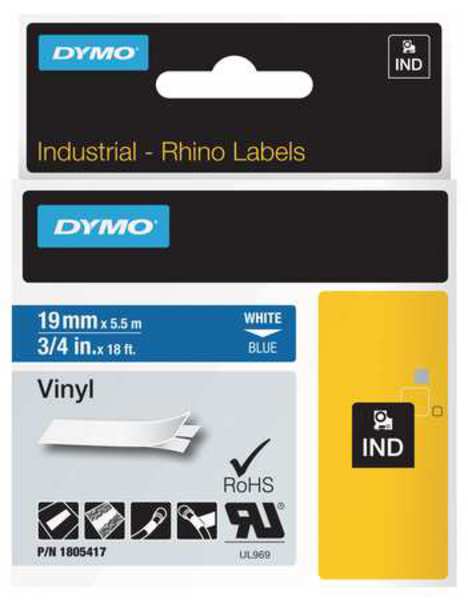 Rhinoâ¢ Label Cartridge, White/Blue, 18 ft. L