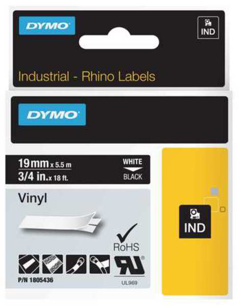 Rhinoâ¢ Label Cartridge, White on Black, 18 ft. L