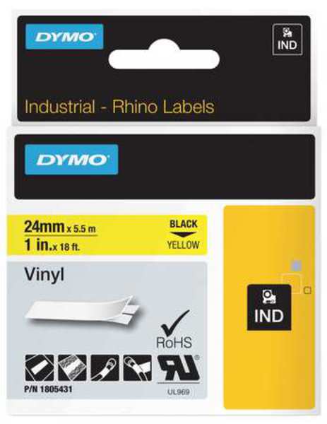 Rhinoâ¢ Label Cartridge, Black/Yellow, 18 ft. L