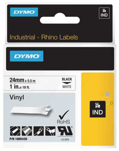 Rhinoâ¢ Label Cartridge, Black/White, 18 ft. L