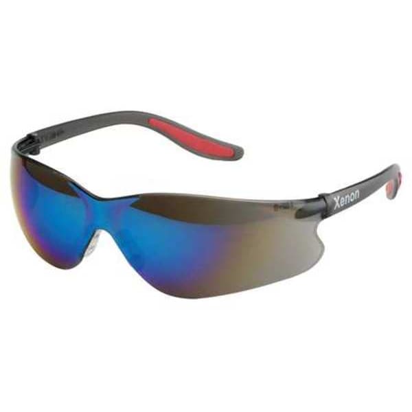 Safety Glasses, Wraparound Blue Mirror Polycarbonate Lens, Uncoated