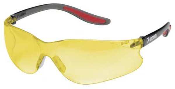 Safety Glasses, Wraparound Amber Polycarbonate Lens, Uncoated
