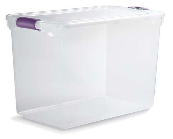 Storage Tote, Clear, Polypropylene, 28 3/4 in L, 16 in W, 18 1/4 in H, 28 gal Volume Capacity
