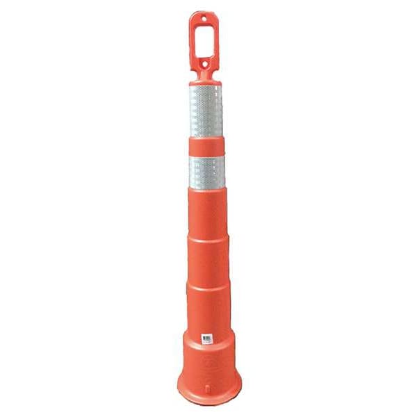 Trim Line Channelizer, HDPE, Looper Top, 49 in H, Orange, 4 Reflective Stripes, 4 in H, Engineer