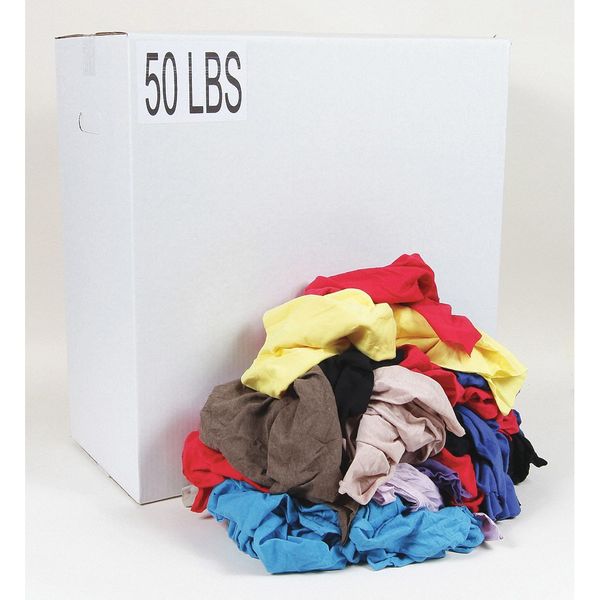 Recycled Cotton T-shirt Cloth Rags, Assorted Colors and Sizes, 50 lbs