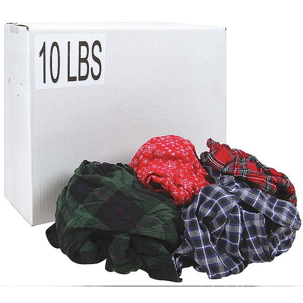 Recycled Cotton Flannel Cloth Rag 10 lb. Varies Sizes, Assorted