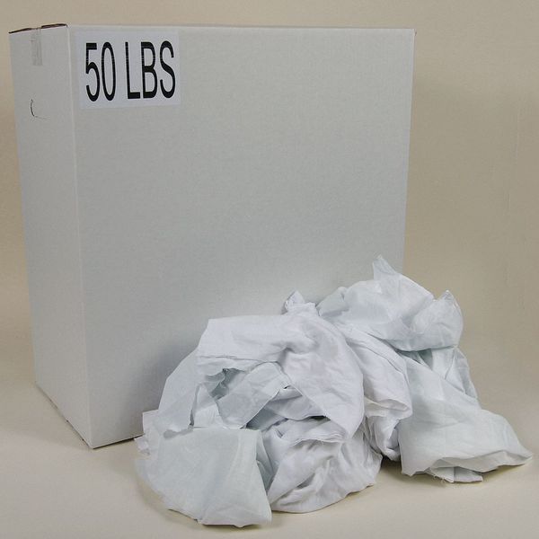 Recycled Cotton Sheeting Cloth Rag 50 lb. Varies Sizes, White