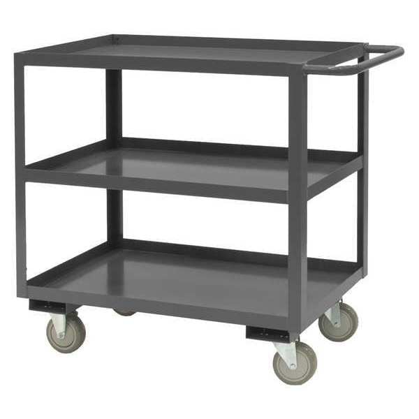 Steel Utility Cart with Lipped Metal Shelves, Flat, 3 Shelves, 1,200 lb