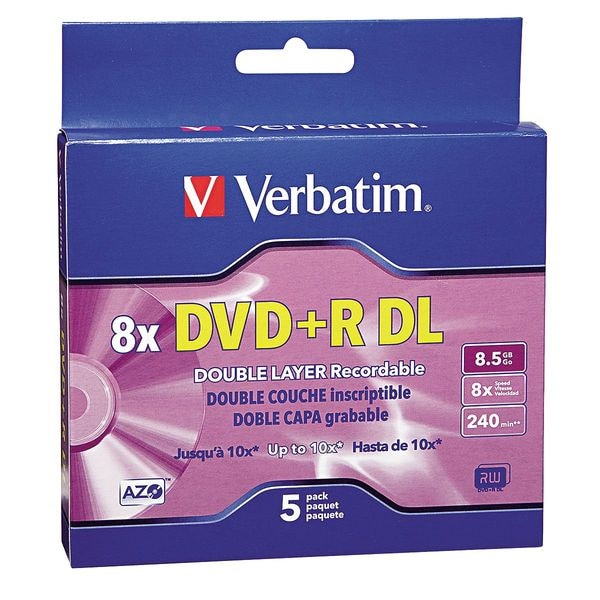 DVD+R Dual Disc, 8.50 GB, 240 min, 8x, PK5