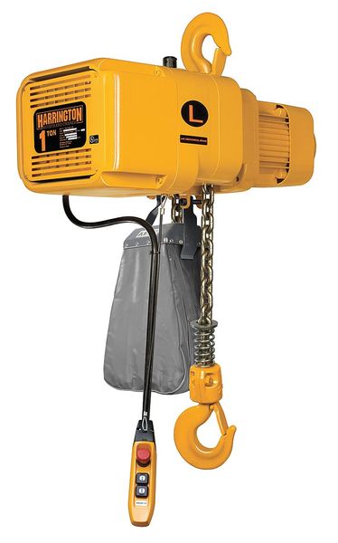 Electric Chain Hoist, 2,000 lb, 10 ft, Hook Mounted - No Trolley, Yellow