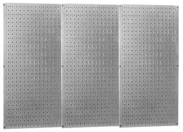 Pegboard Panel, Round 1/4 in Holes, 1 in Hole Spacing, 32 in H x 48 in W x 3/4 in D, Silver