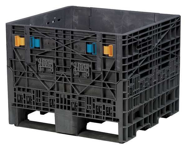 Black Collapsible Bulk Container, Plastic, 8.4 cu ft Volume Capacity