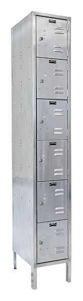 Box Locker, 18 in W, 18 in D, 78 in H, (1) Wide, (6) Openings, Silver