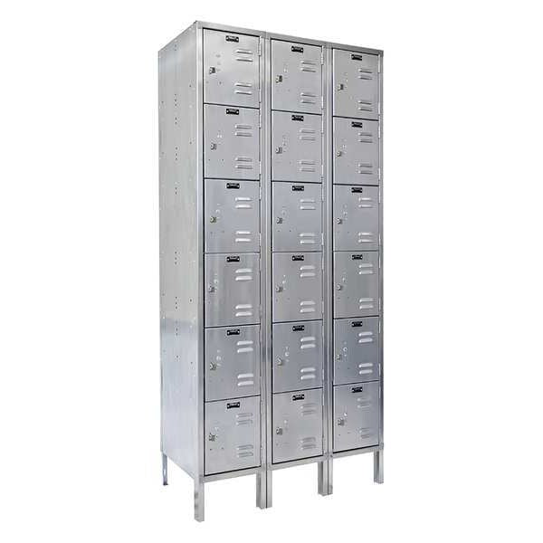 Box Locker, 36 in W, 18 in D, 78 in H, (3) Wide, (18) Openings, Silver