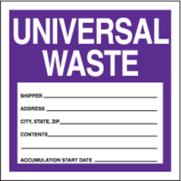 Haz Waste Label, Universal Waste, 4x4 in, Poly, 250/RL