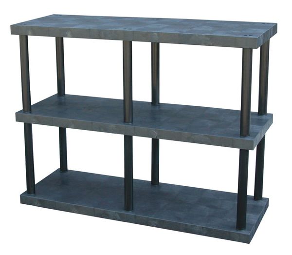 Freestanding Plastic Shelving Unit, Open Style, 24 in D, 66 in W, 51 in H, 3 Shelves, Black