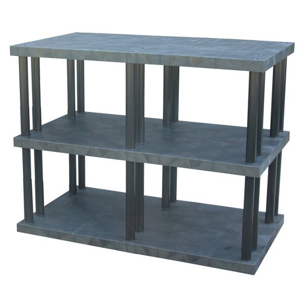 Freestanding Plastic Shelving Unit, Open Style, 36 in D, 66 in W, 51 in H, 3 Shelves, Black