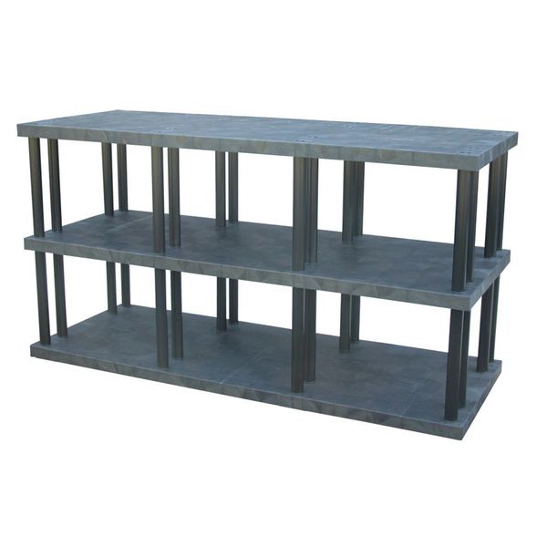 Freestanding Plastic Shelving Unit, Open Style, 36 in D, 96 in W, 51 in H, 3 Shelves, Black