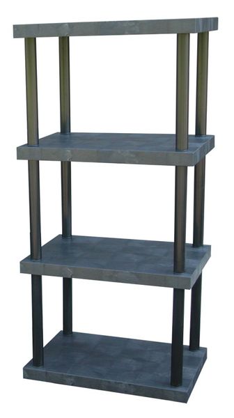 Freestanding Plastic Shelving Unit, Open Style, 24 in D, 36 in W, 75 in H, 4 Shelves, Black
