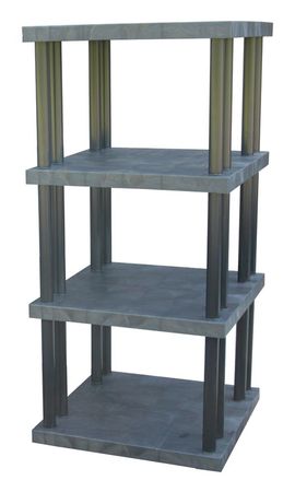 Freestanding Plastic Shelving Unit, Open Style, 36 in D, 36 in W, 75 in H, 4 Shelves, Black