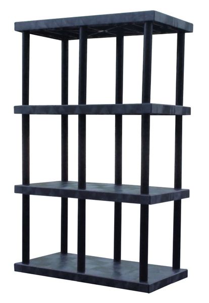 Freestanding Plastic Shelving Unit, Open Style, 24 in D, 48 in W, 75 in H, 4 Shelves, Black