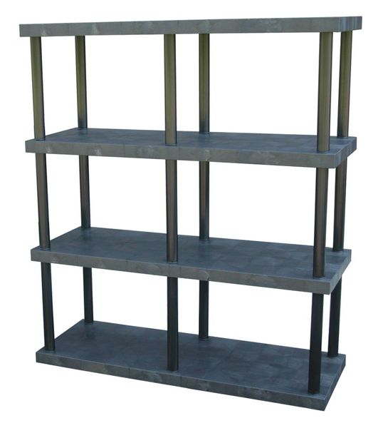 Freestanding Plastic Shelving Unit, Open Style, 24 in D, 66 in W, 75 in H, 4 Shelves, Black
