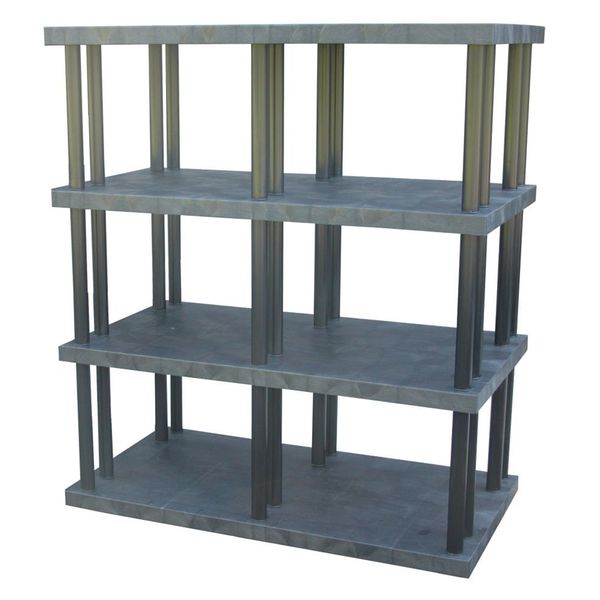 Freestanding Plastic Shelving Unit, Open Style, 36 in D, 66 in W, 75 in H, 4 Shelves, Black