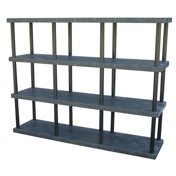 Freestanding Plastic Shelving Unit, Open Style, 24 in D, 96 in W, 75 in H, 4 Shelves, Black