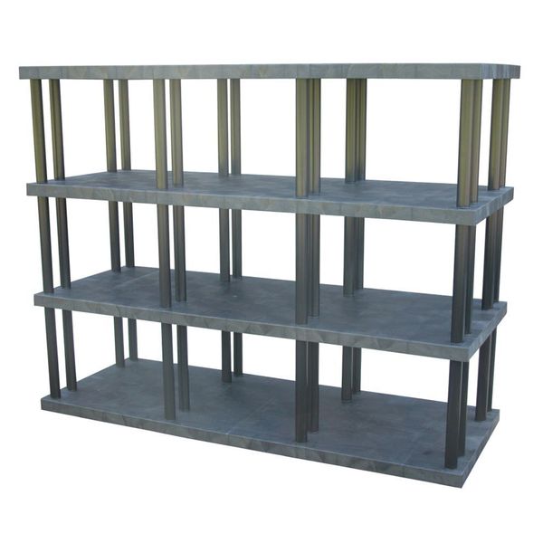 Freestanding Plastic Shelving Unit, Open Style, 36 in D, 96 in W, 75 in H, 4 Shelves, Black