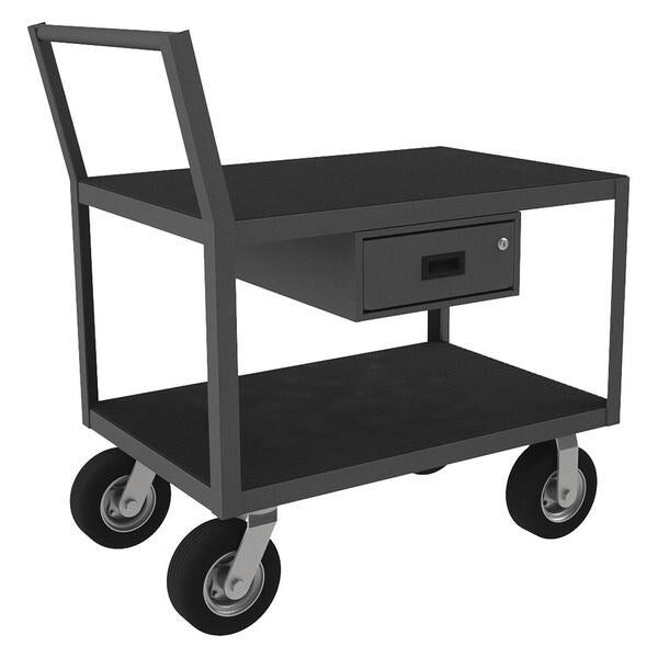 Steel Low-Profile Instrument Cart with Flush Metal Shelves, Raised, 2 Shelves, 1,200 lb