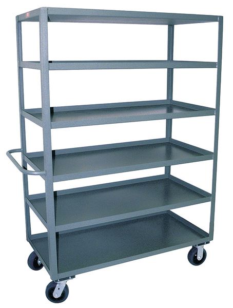 Steel Utility Cart with Lipped Metal Shelves, Flat, 6 Shelves, 3,000 lb