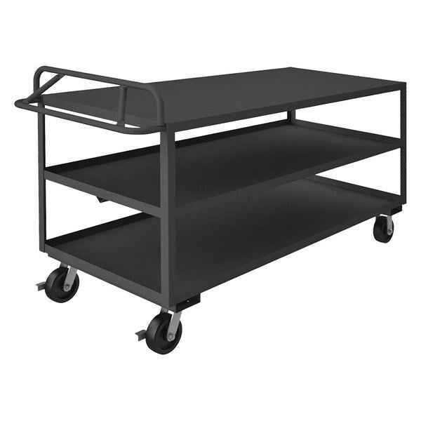 Steel Utility Cart with Lipped & Flush Metal Shelves, Ergonomic, 3 Shelves, 3,600 lb