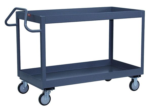 Steel Utility Cart with Deep Lipped Metal Shelves, Ergonomic, 2 Shelves, 1,200 lb