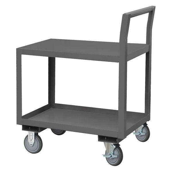 Steel Low-Profile Utility Cart with Lipped & Flush Metal Shelves, Raised, 2 Shelves, 1,200 lb