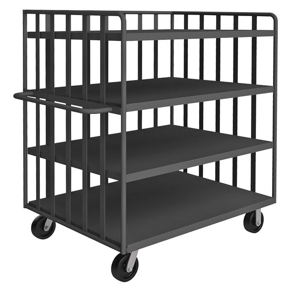Steel Single-Side-Access Slat-Wall Metal Stock Truck, Flat, 4 Shelves, 3,000 lb