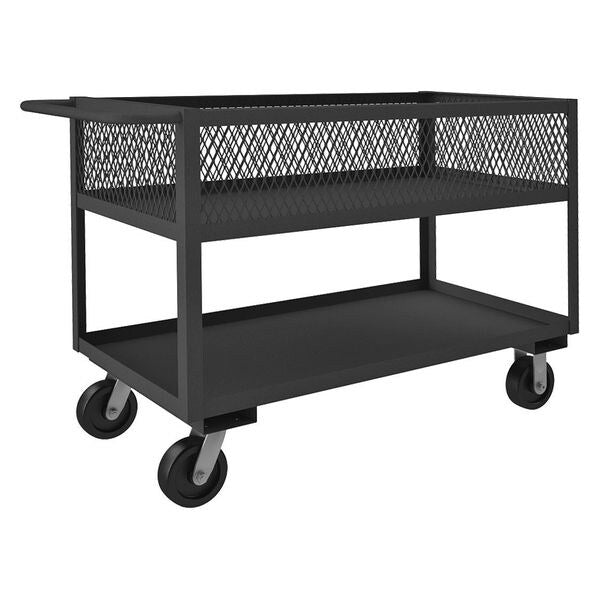 Steel Utility Cart with See-Through Ventilated Walls & Lipped Metal Shelves, Flat, 2 Shelves