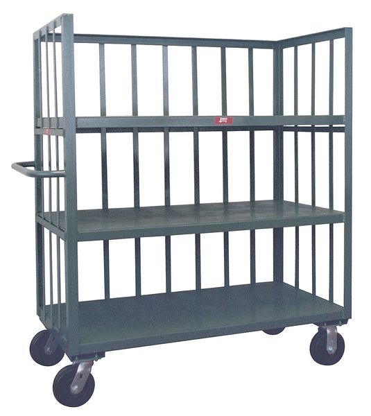 Steel Single-Side-Access Slat-Wall Metal Stock Truck, Flat, 3 Shelves, 3,000 lb