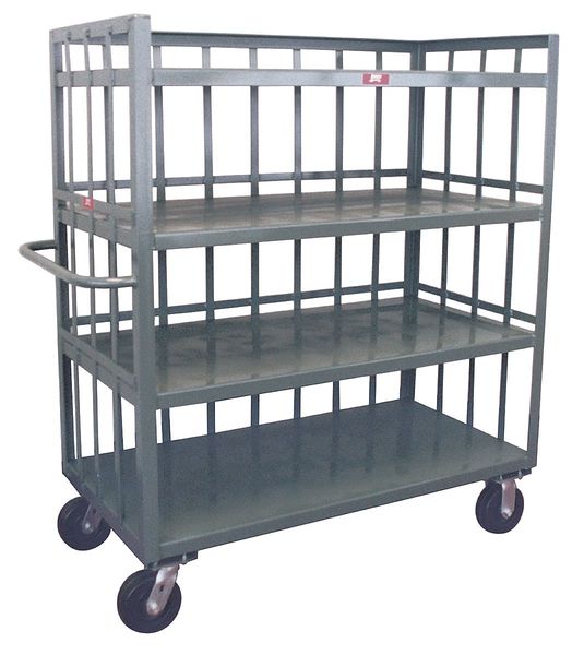 Steel Single-Side-Access Slat-Wall Metal Stock Truck, Flat, 4 Shelves, 3,000 lb