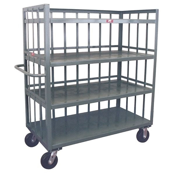 Steel Single-Side-Access Slat-Wall Metal Stock Truck, Flat, 4 Shelves, 3,000 lb