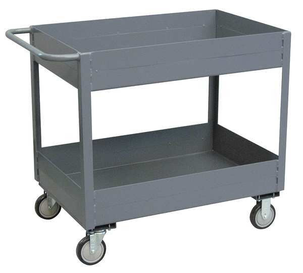 Steel Utility Cart with Deep Lipped Metal Shelves, Flat, 2 Shelves, 1,200 lb