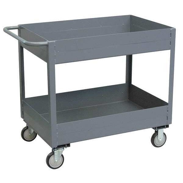 Steel Utility Cart with Deep Lipped Metal Shelves, Flat, 2 Shelves, 1,200 lb