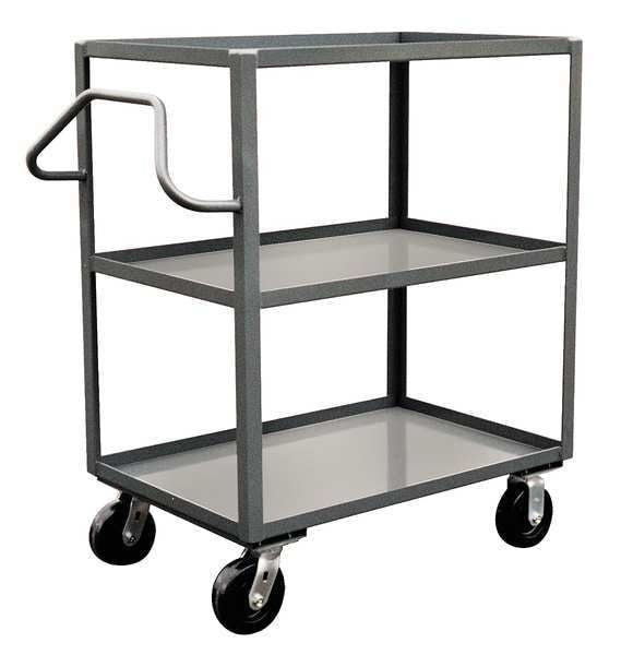Steel Utility Cart with Lipped Metal Shelves, Ergonomic, 3 Shelves, 3,000 lb