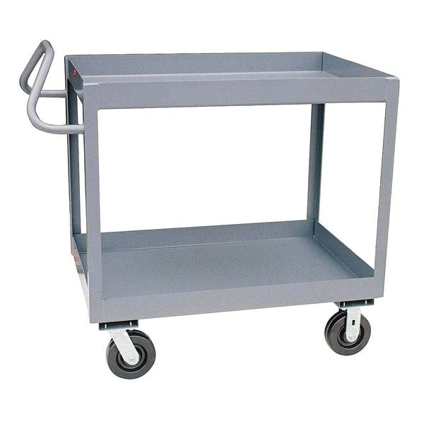 Steel Utility Cart with Deep Lipped Metal Shelves, Ergonomic, 2 Shelves, 2,400 lb