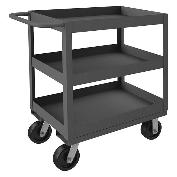 Steel Utility Cart with Deep Lipped Metal Shelves, Flat, 3 Shelves, 3,600 lb