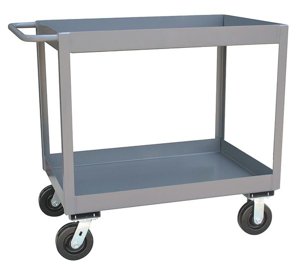 Steel Utility Cart with Deep Lipped Metal Shelves, Flat, 2 Shelves, 2,400 lb