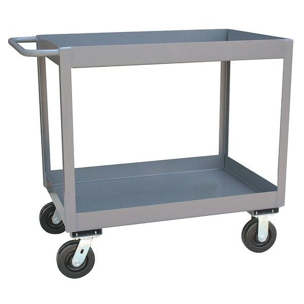 Steel Utility Cart with Deep Lipped Metal Shelves, Flat, 2 Shelves, 2,400 lb