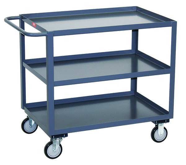 Steel Utility Cart with Lipped Metal Shelves, Flat, 3 Shelves, 1,200 lb