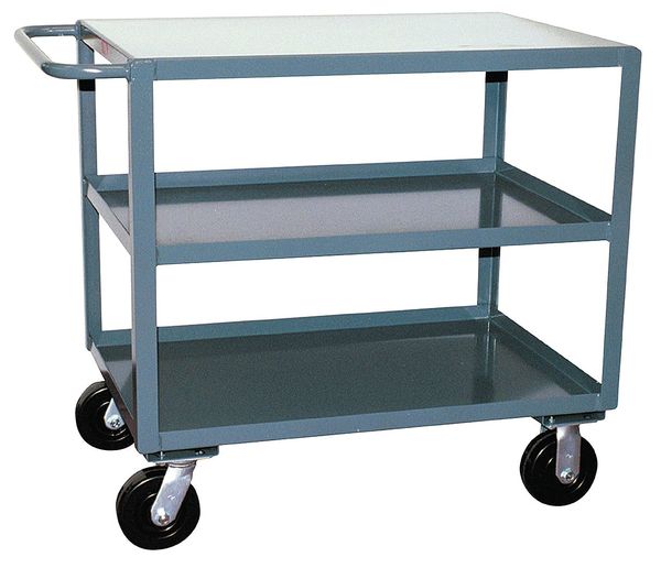 Steel Utility Cart with Lipped & Flush Metal Shelves, Flat, 3 Shelves, 2,400 lb